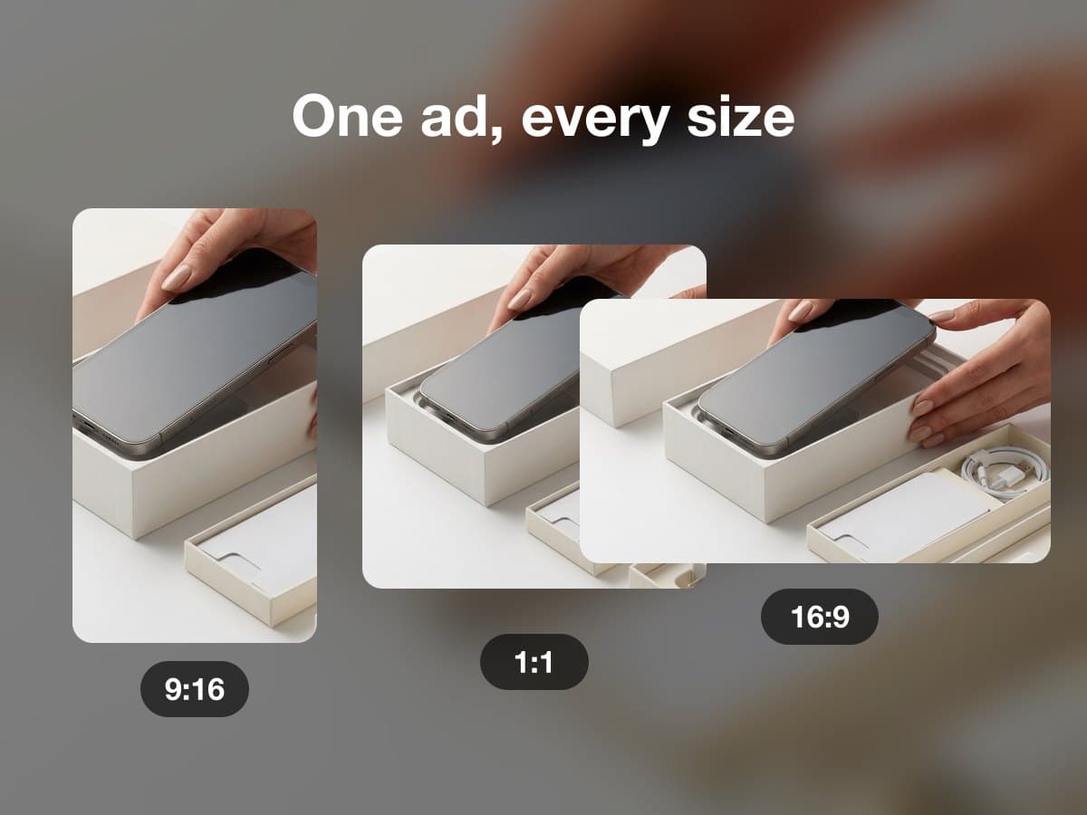 Example: the Ad resizer tile: one ad shown in four frame shapes