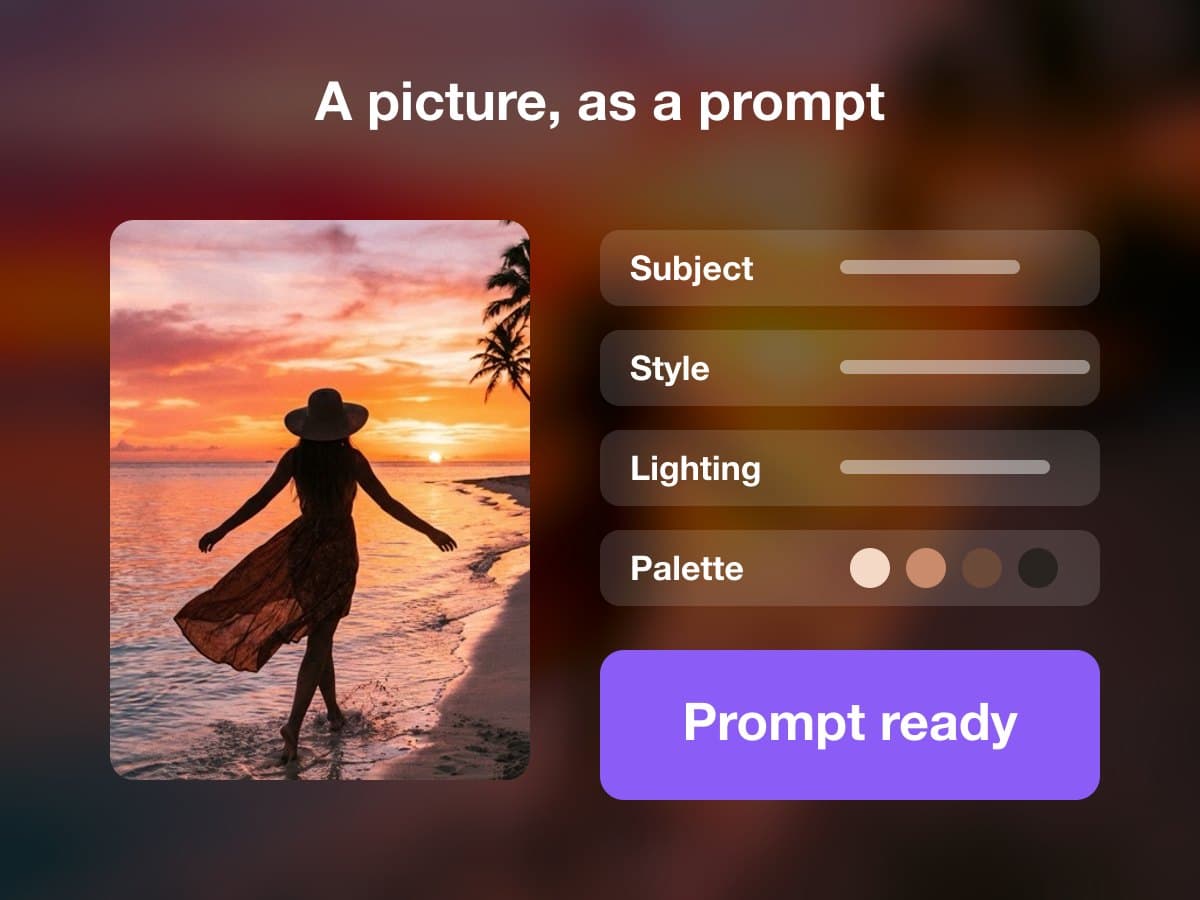 Example: the Image to prompt tile: a picture and the prompt written from it