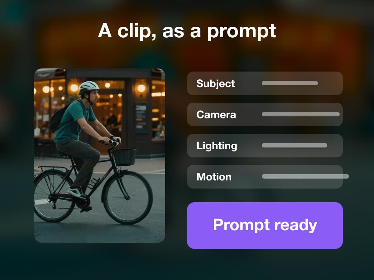 Example: the Video to prompt tile: a clip and the prompt written from it